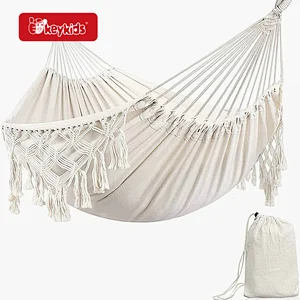 Indoor Outdoor Cotton Rope Hanging Swing Bed with Carry Bag W01D298